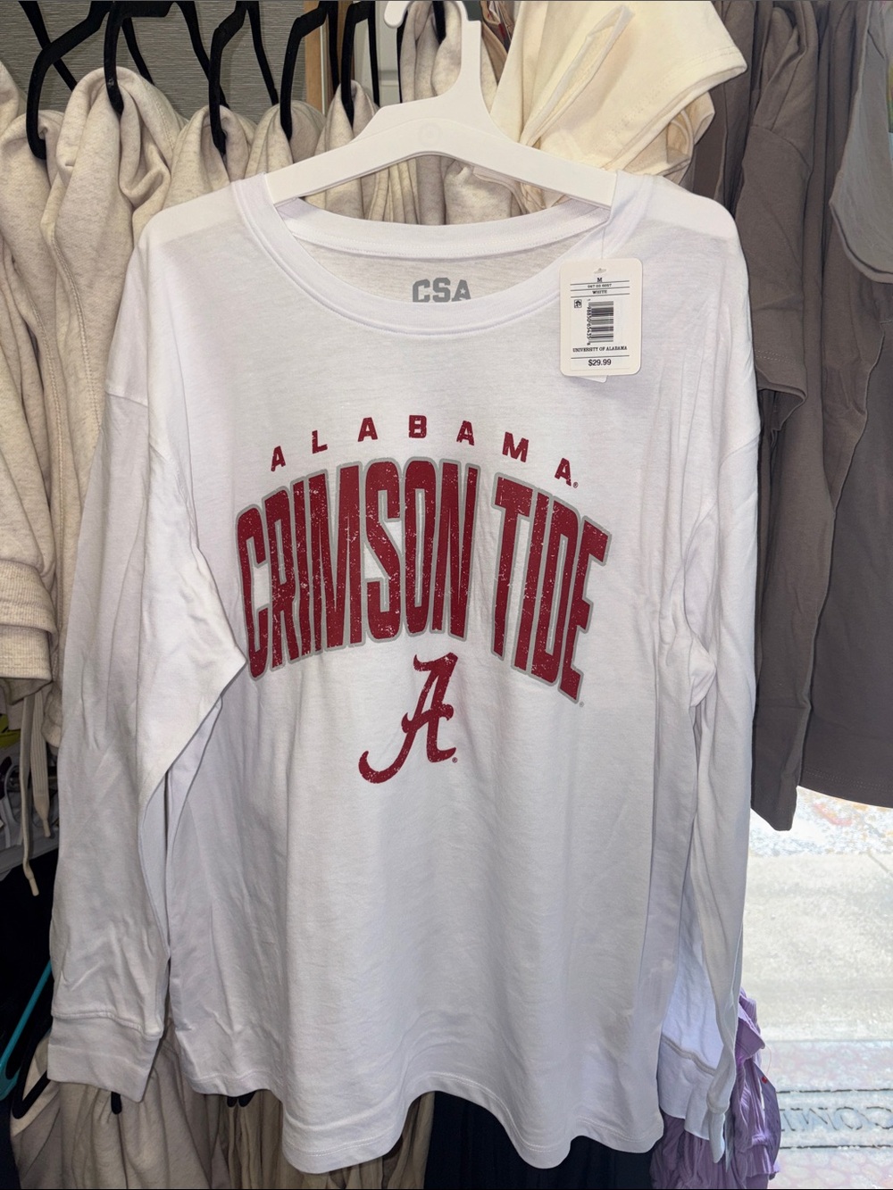 CSA Alabama Crimson Tide Long Sleeve Tee - White/Red